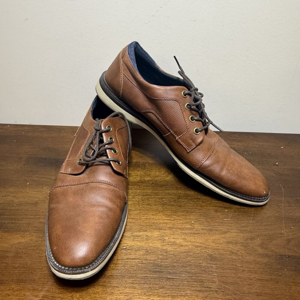 B-52 by BullBoxer Men’s Shoes Brown Lace Up Faux Leather Oxfords SZ 10.5